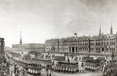 Parade in front of the Imperial Palace, St. Petersburg, 1812 by French School